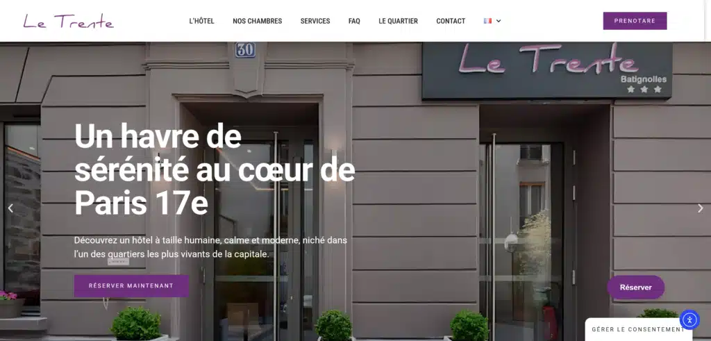 Homepage Le Trente Hôtel dernière version